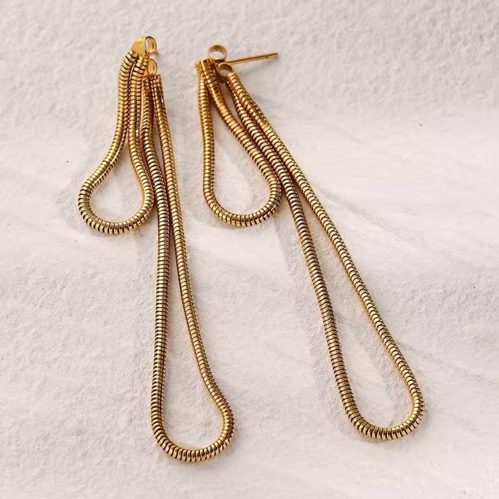 18K Gold Plated Snake Chain Tassel Drop Earrings - Picture 5 of 8